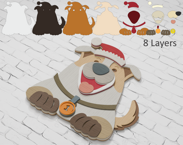 Christmas Dog Santa SVG Layered Laser Cut File for Cricut Glowforge Silhouette xTool