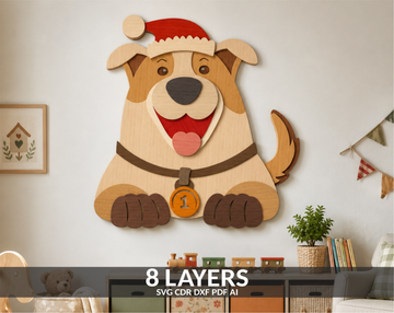Christmas Dog Santa SVG Layered Laser Cut File for Cricut Glowforge Silhouette xTool
