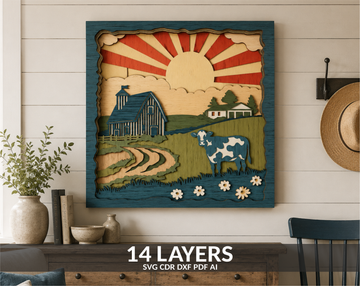 3D-Cow-on-Farm-Layered-SVG-Laser-Cut