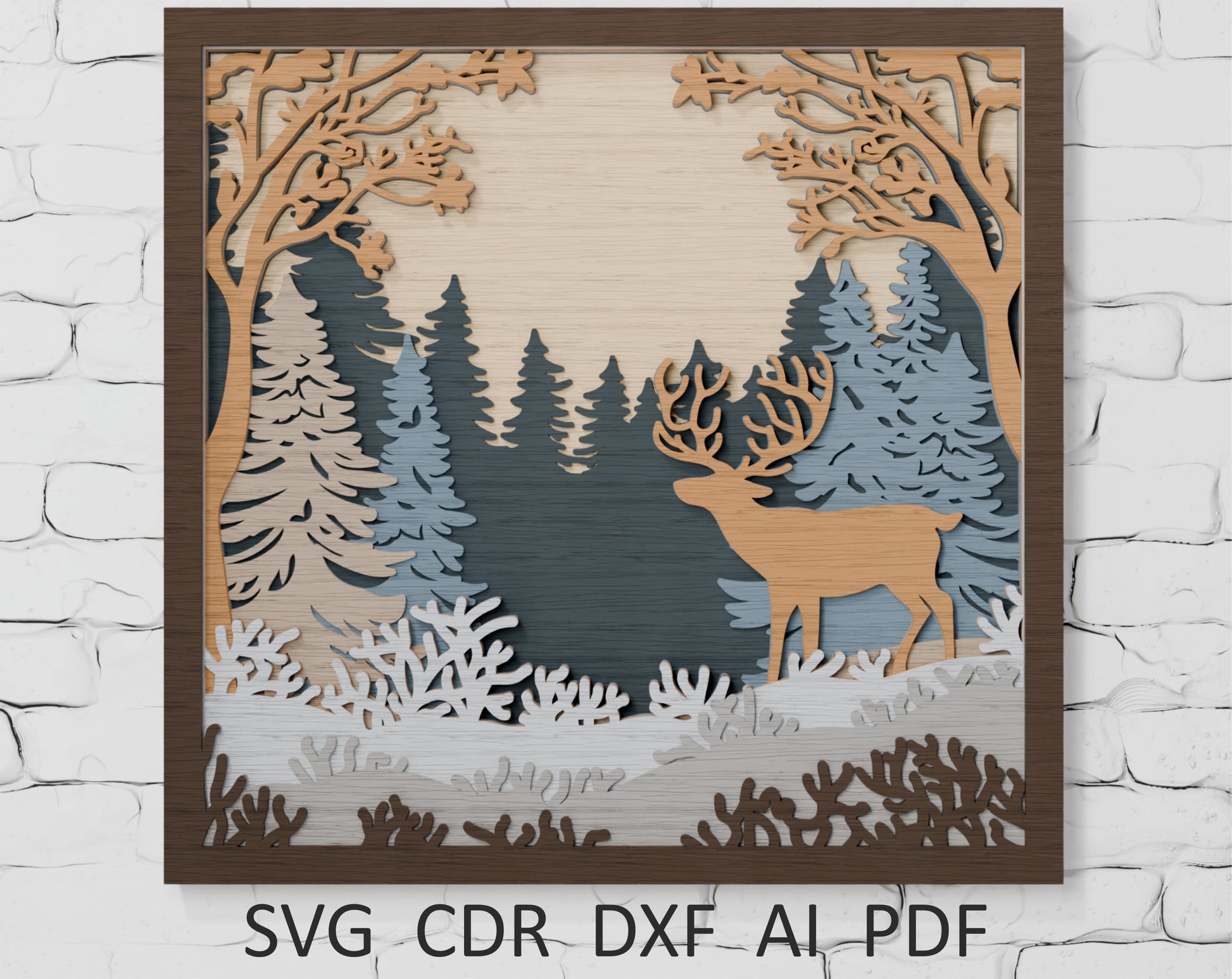 3D-Deer-in-Forest-Layered-SVG-Laser-Cut