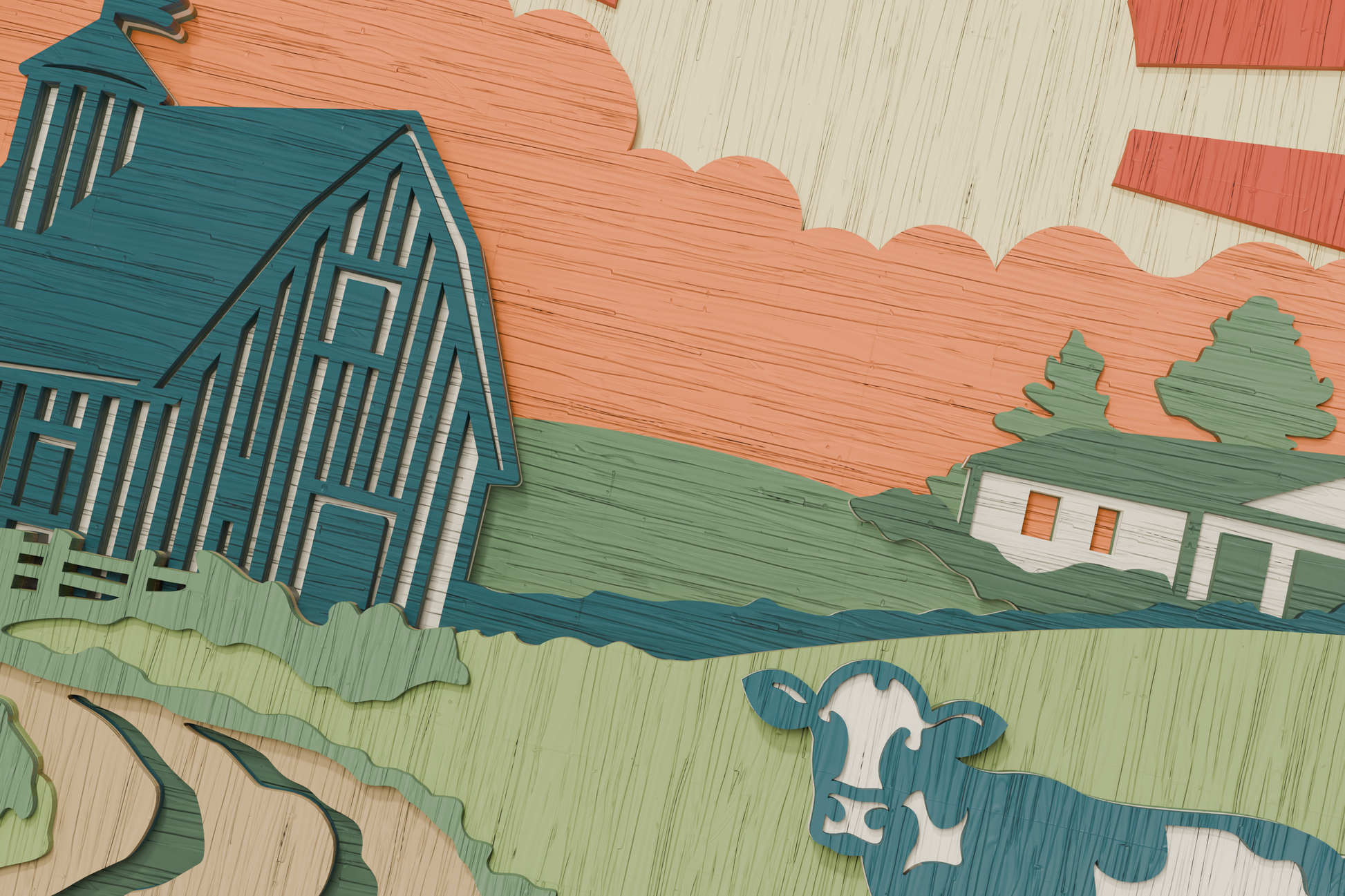 3D-Shadowbox-Cow-on-Farm-Template-SVG