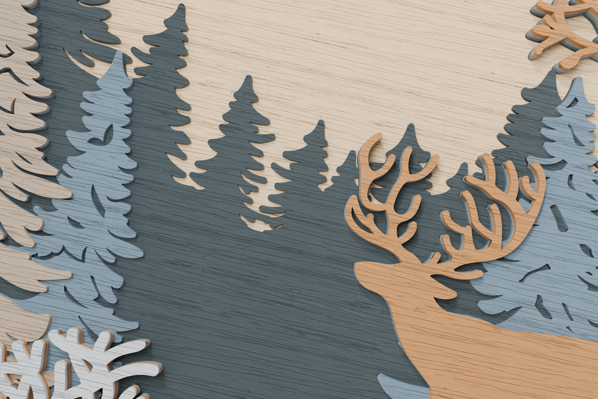 3D-Shadowbox-Deer-in-Forest-Template-SVG