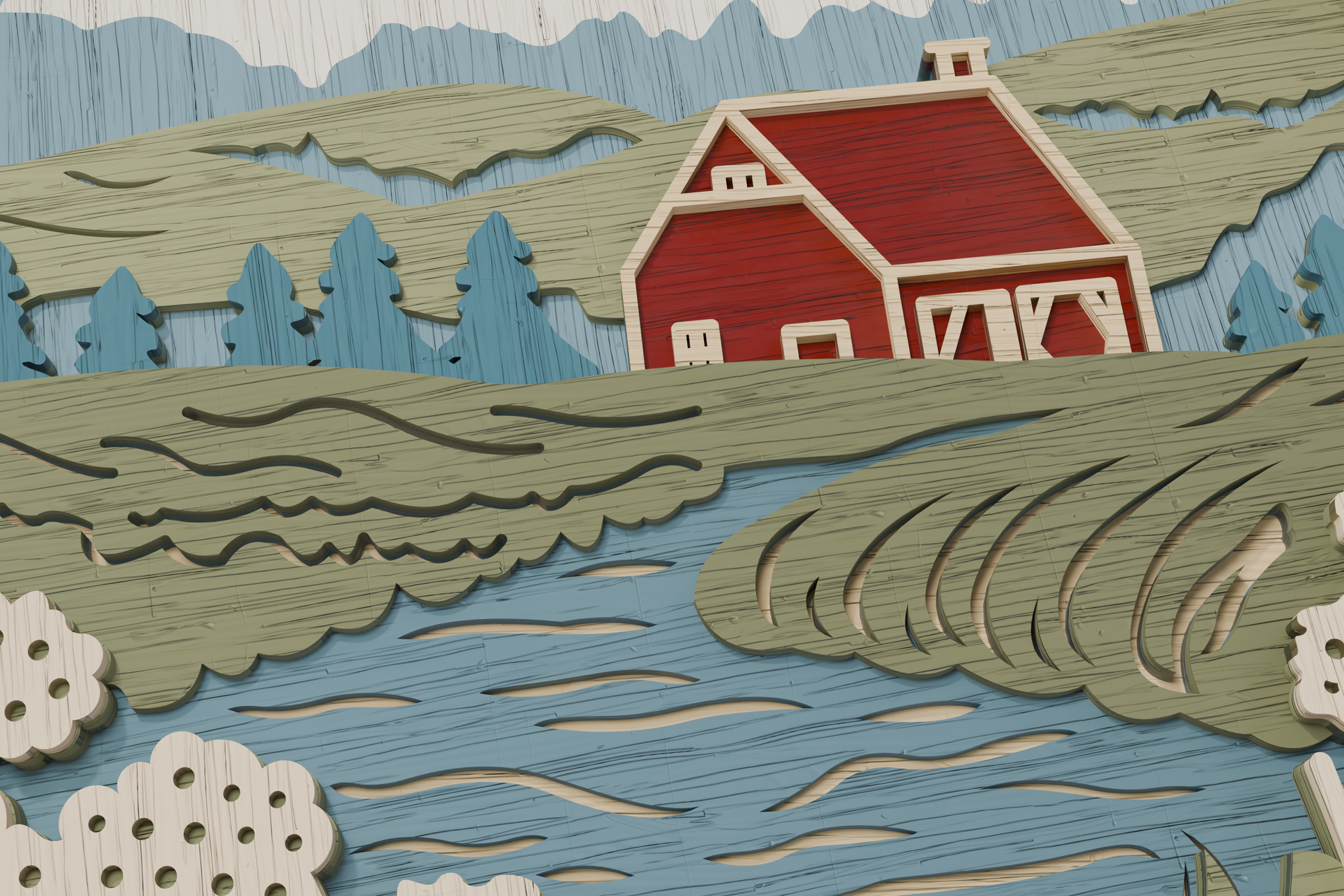 3D-Shadowbox-Farmhouse-River-Template-SVG