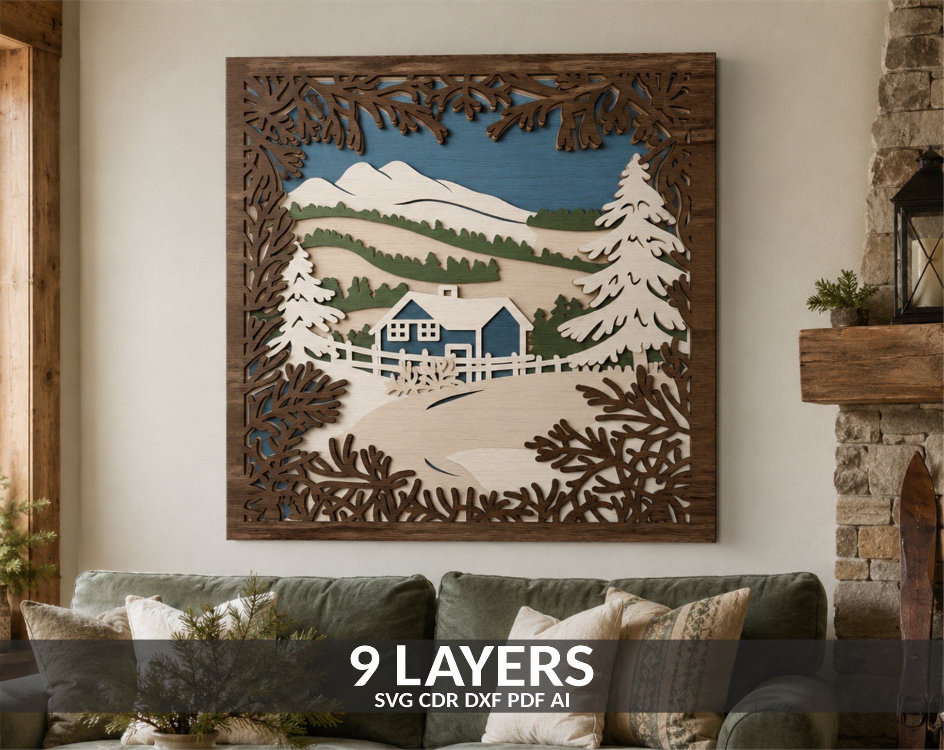 3D-Winter-Mountain-Farmhouse-Layered-SVG-Laser-Cut