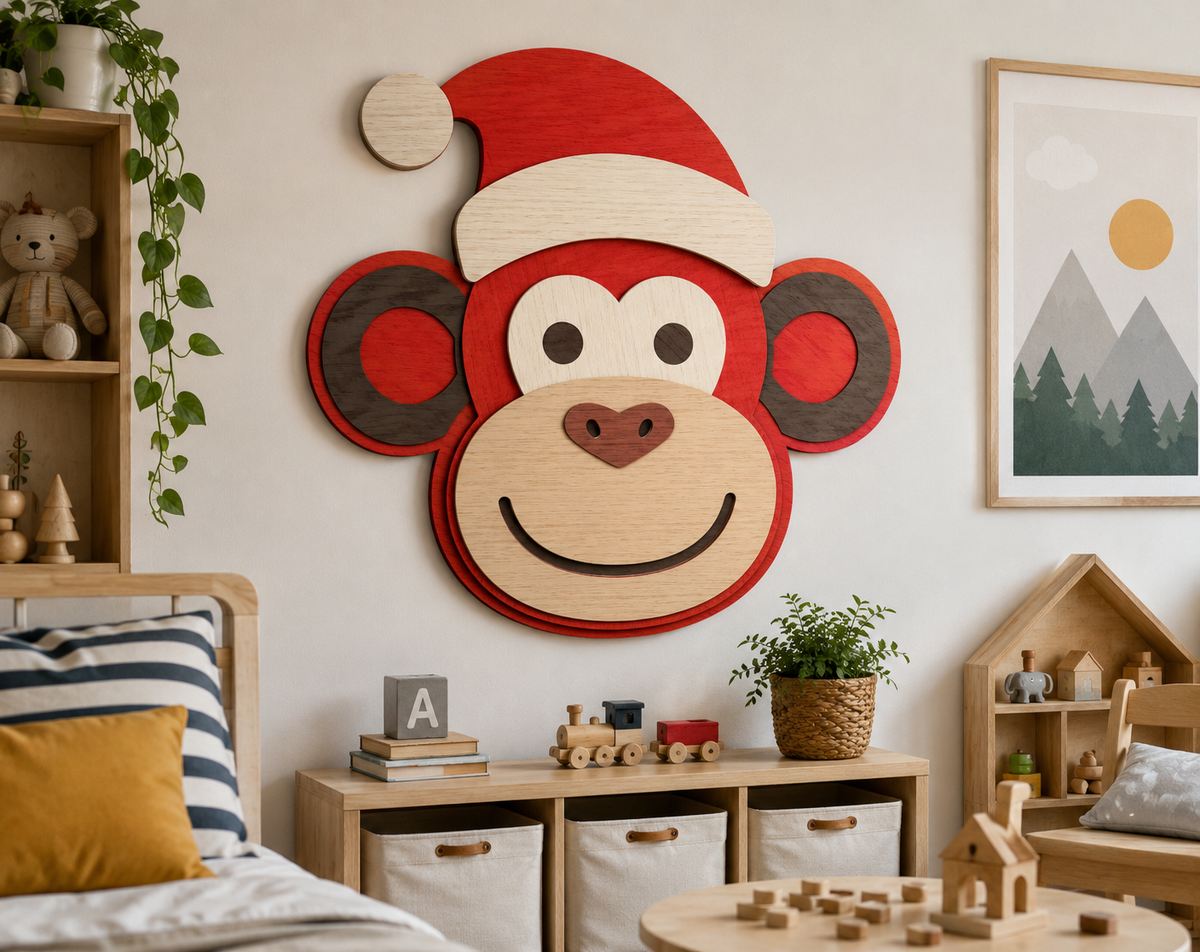 3D Christmas Monkey Head layered shadow box cut file