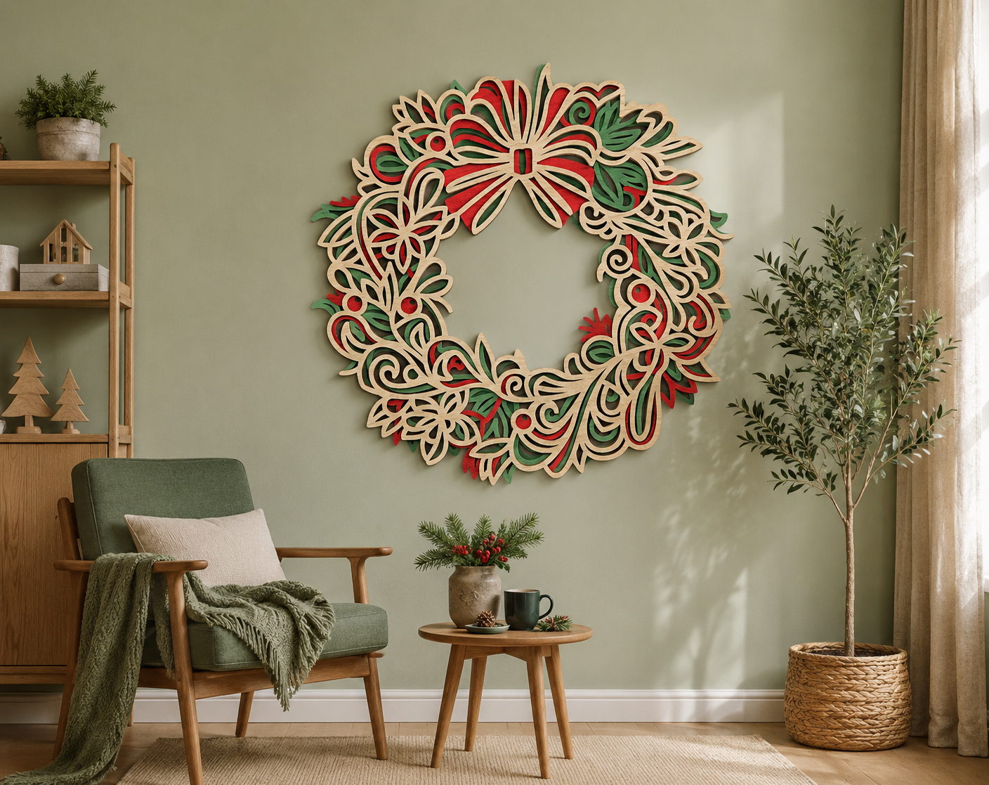 3D Christmas Wreath layered shadow box cut file