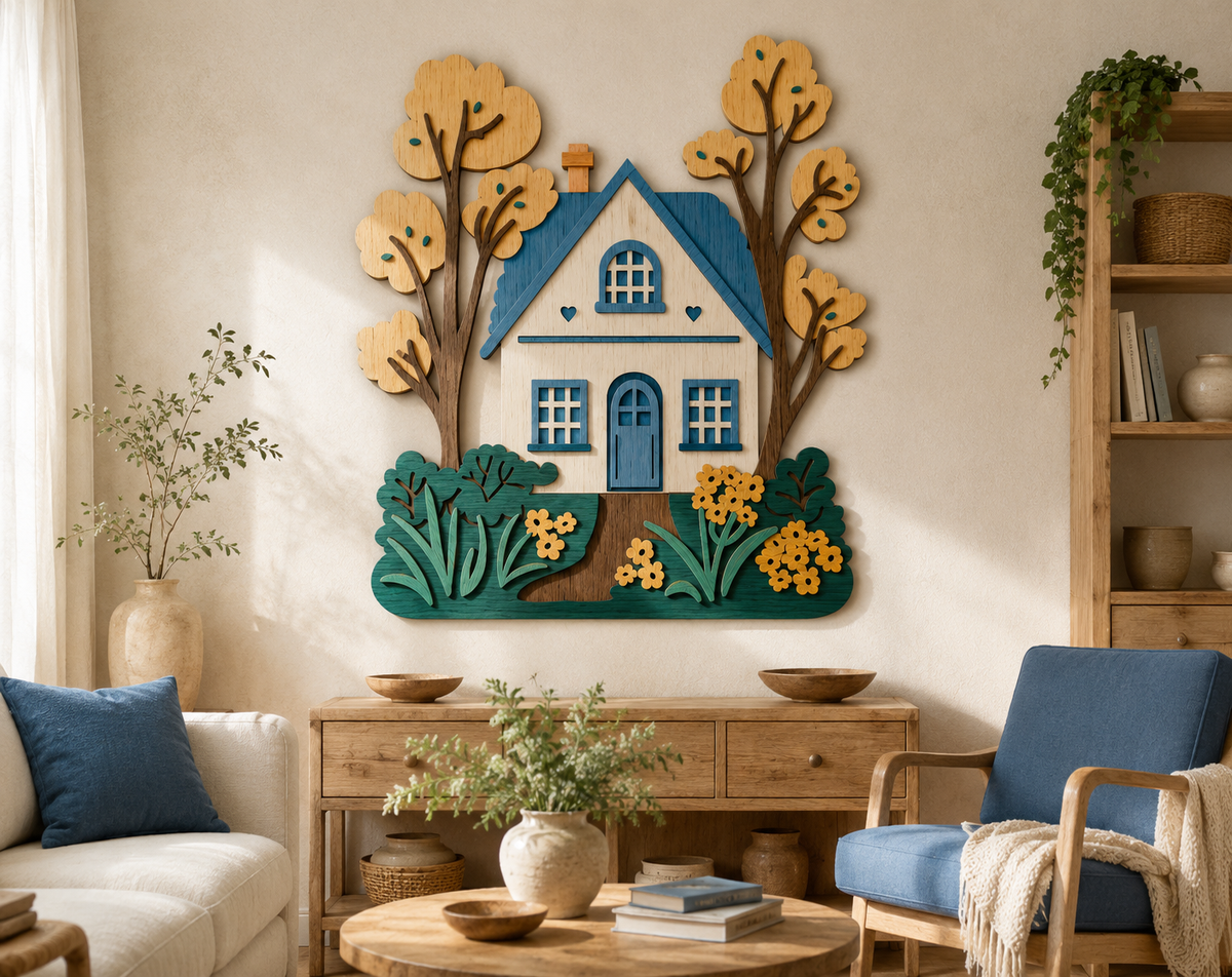 3D Farmhouse layered shadow box cut file