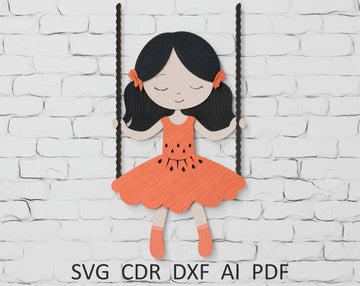 3D Girl on Swing Multilayer SVG file for laser cutting