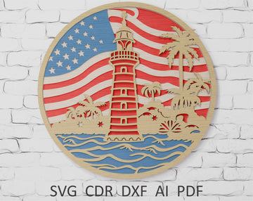 3D Layered USA Flag Lighthouse SVG template