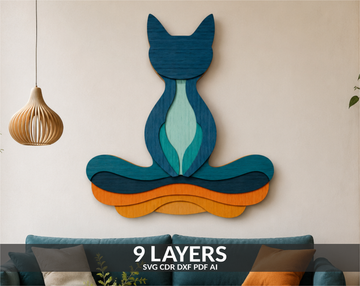3D Shadow Box SVG Cat Yogi
