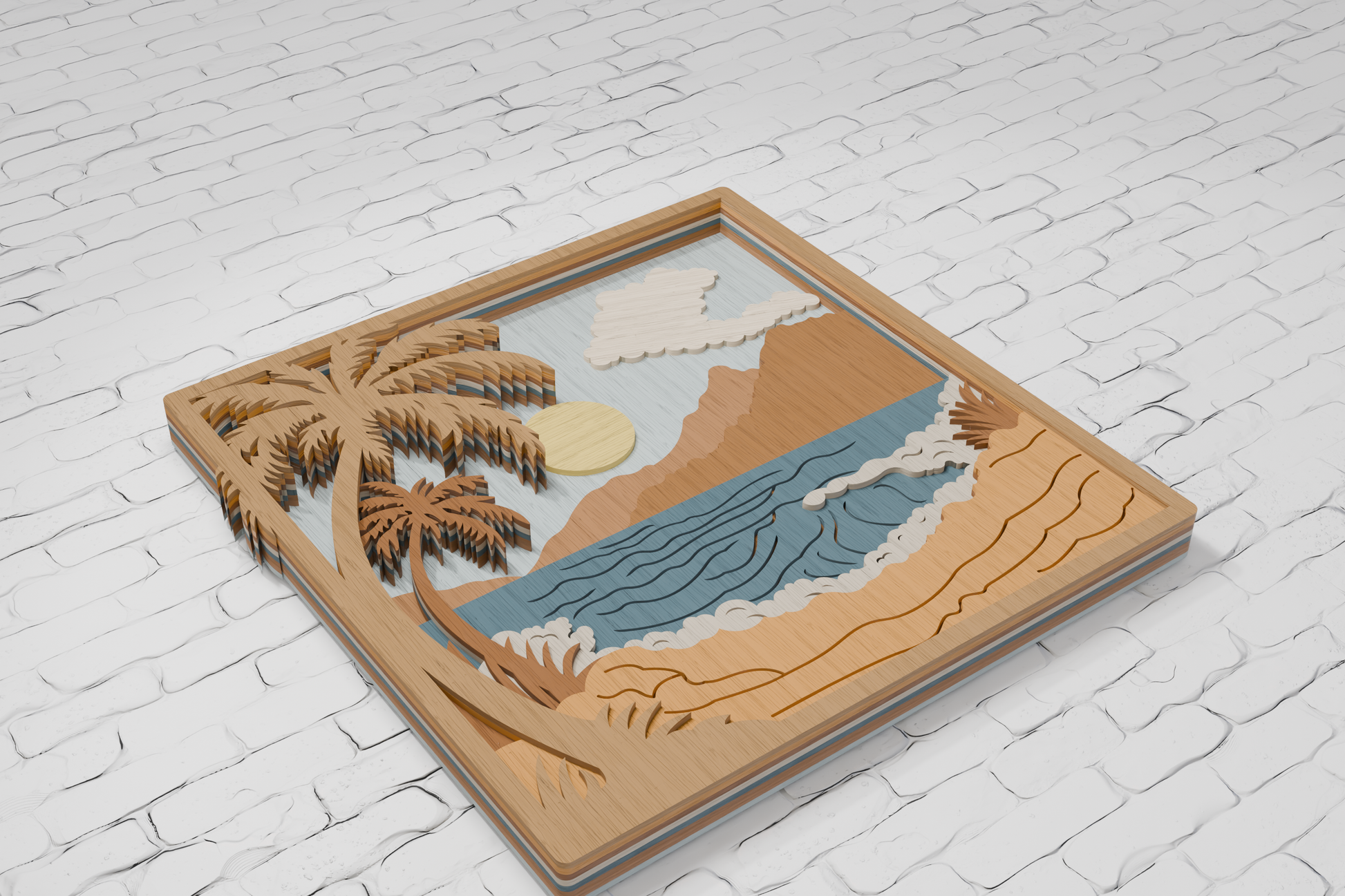 3D coastal mandala multilayer cut file preview in SVG format