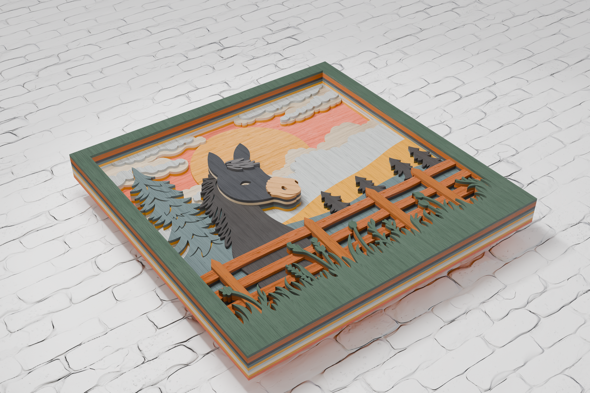 3D farm animal multilayer cut file preview in SVG format