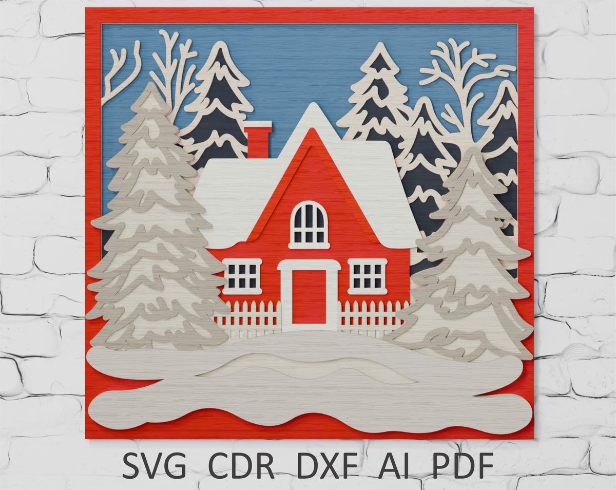 3D layered Christmas house for xTool laser cutting

