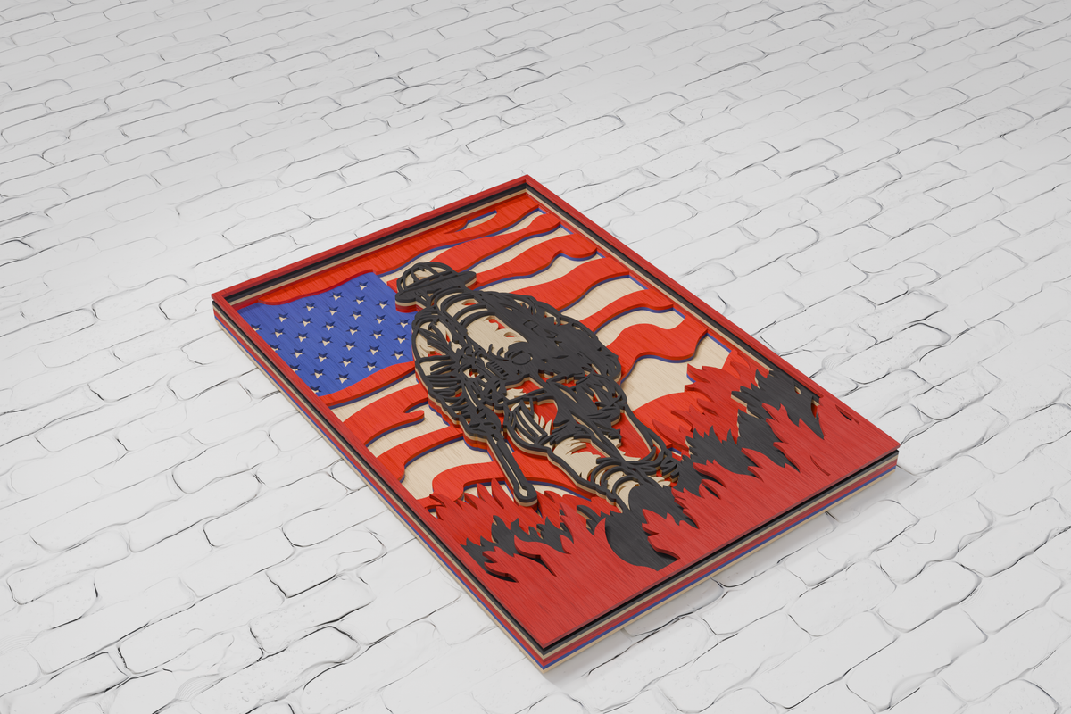 3D layered firefighter American flag for xTool laser

