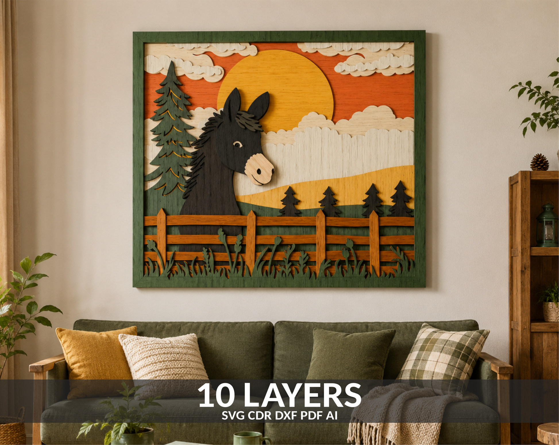 3D layered peeking donkey SVG laser cut file design preview