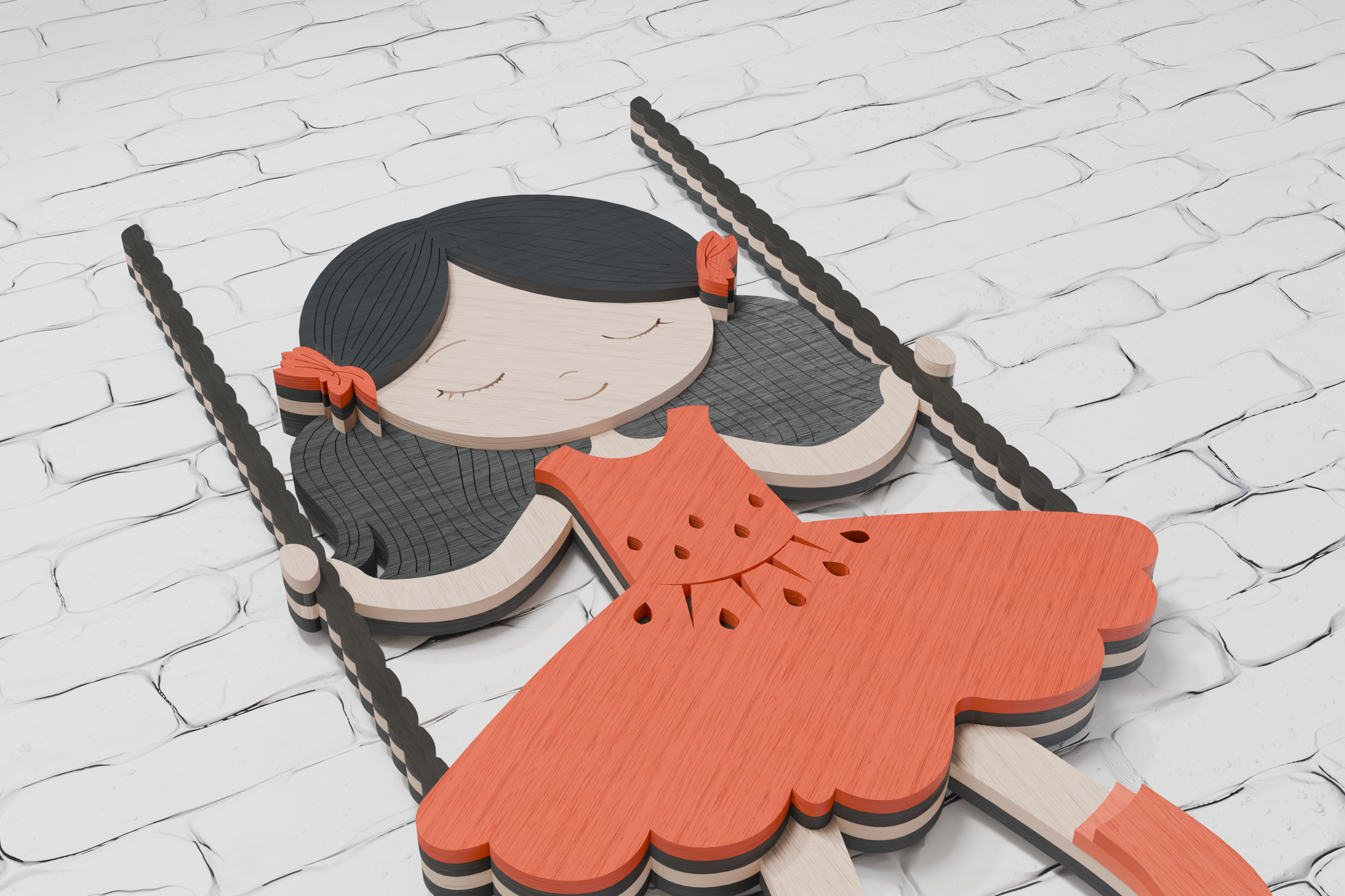 3D layered shadow box SVG design girl on a swing