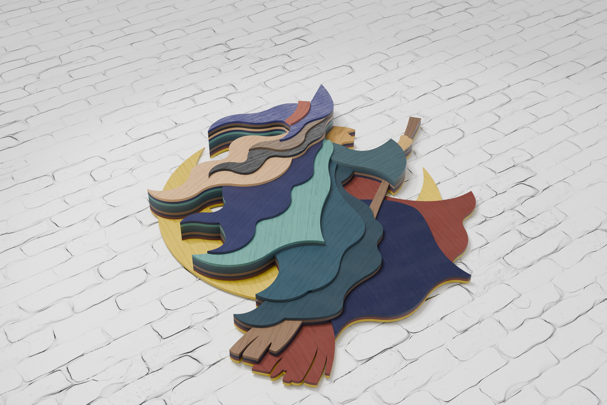 3D layered witch on broom for xTool laser cutting


