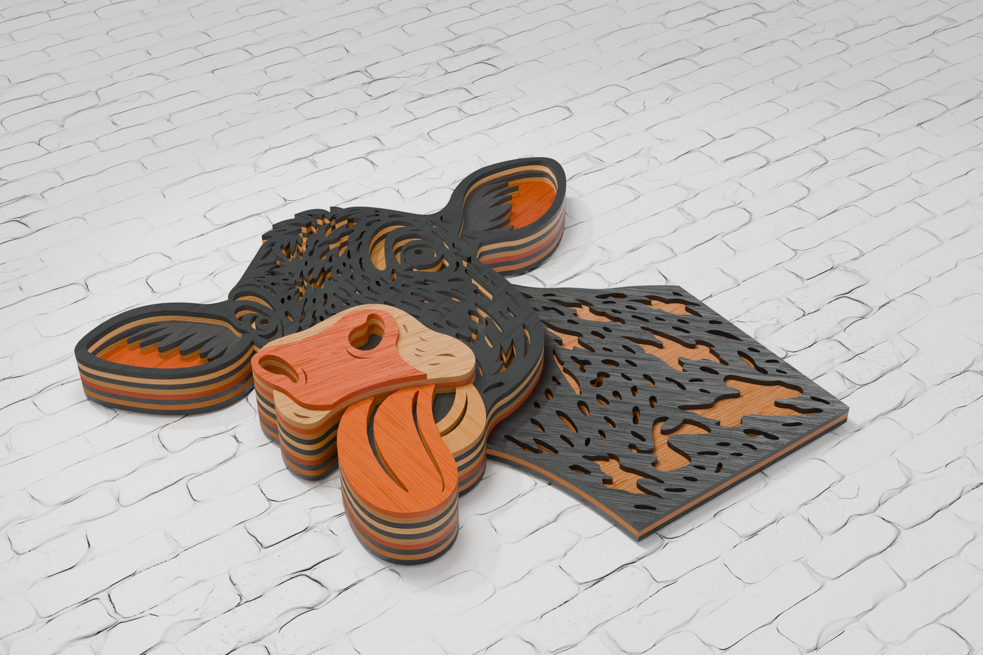 3D paper craft peeking cow digital download

