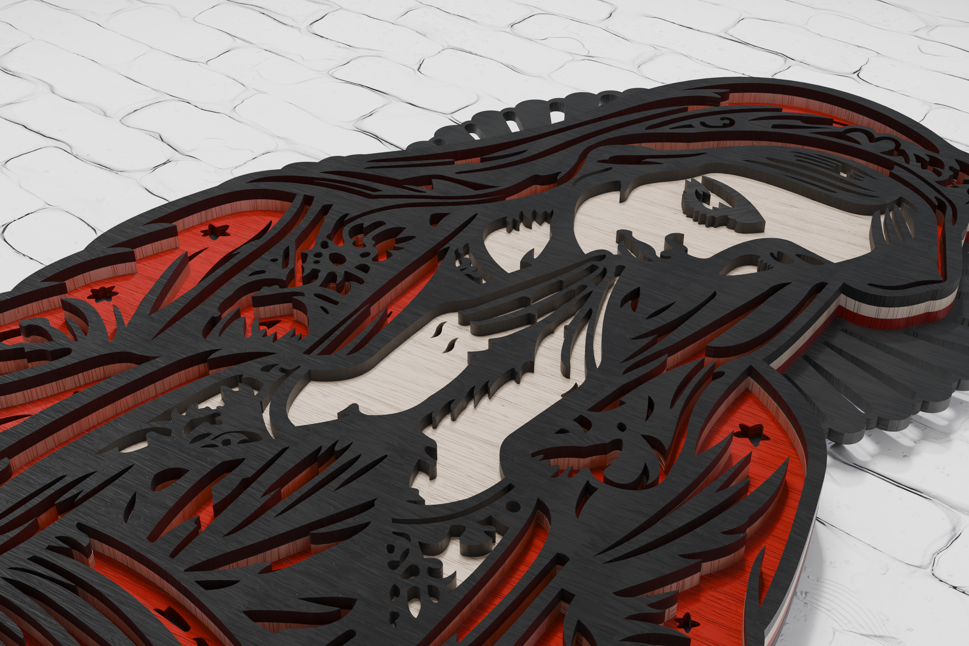 3D shadow box template virgin mary laser cut