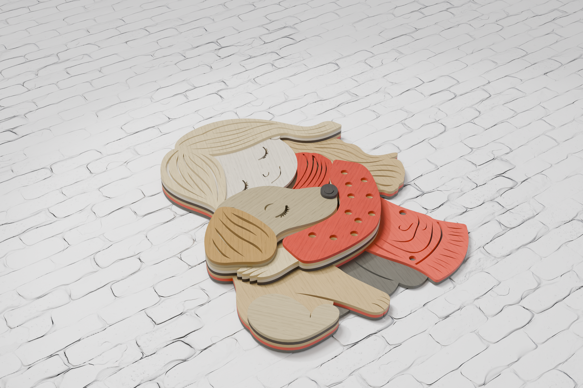 3d-wooden-girl-and-dog-craft-design-silhouette-studio