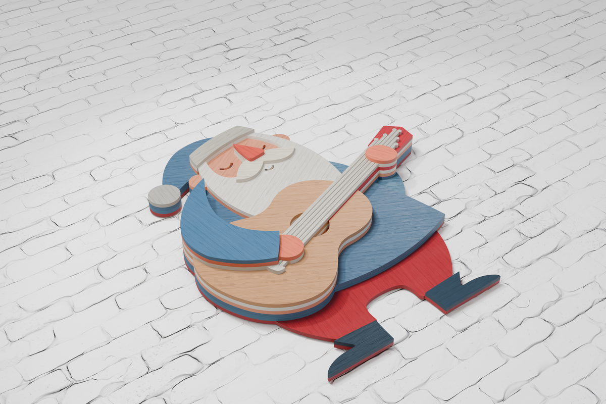 3d-wooden-santa-playing-guitar-craft-design-silhouette-studio