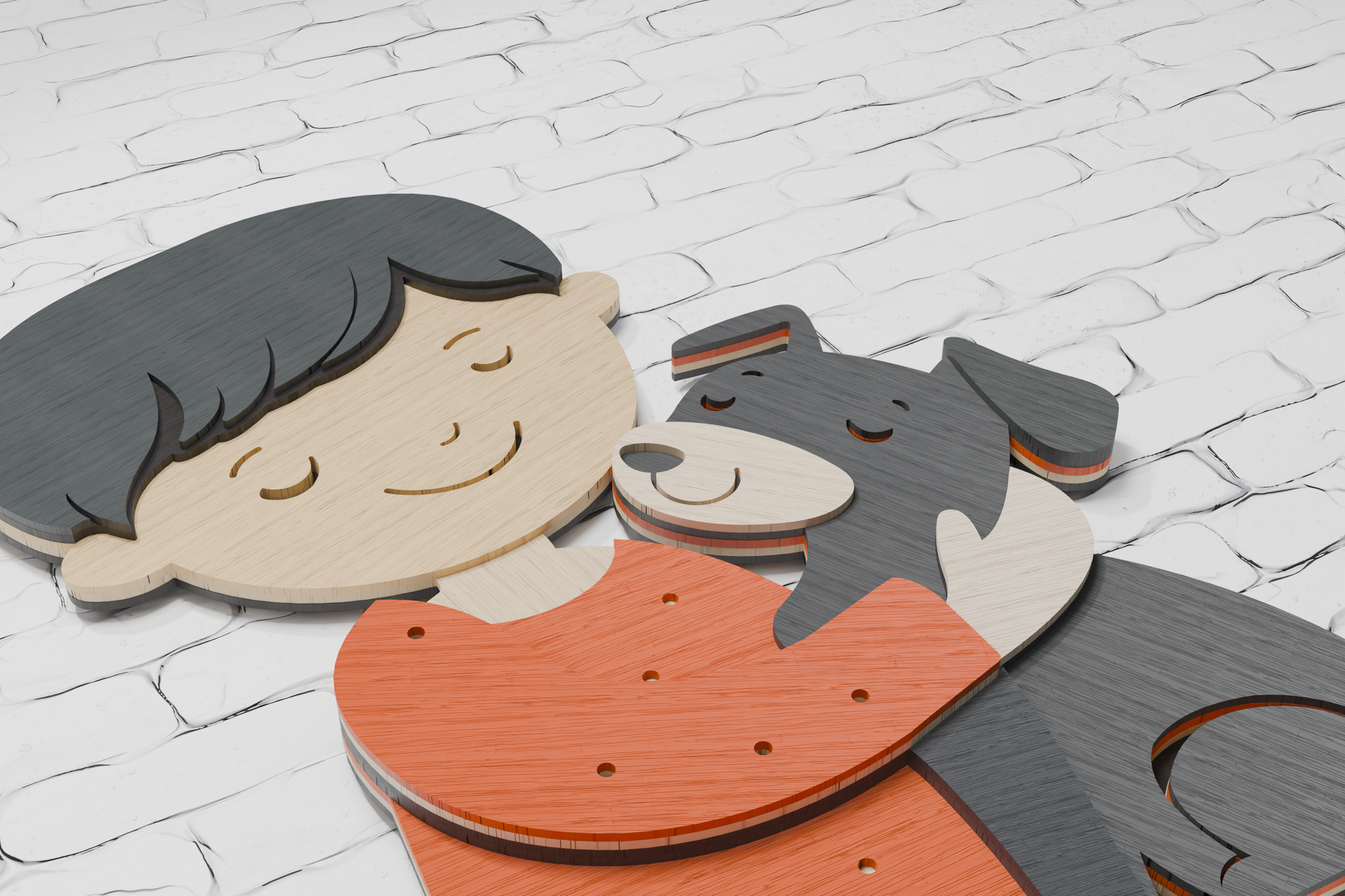 3d plywood cutout boy and dog silhouette

