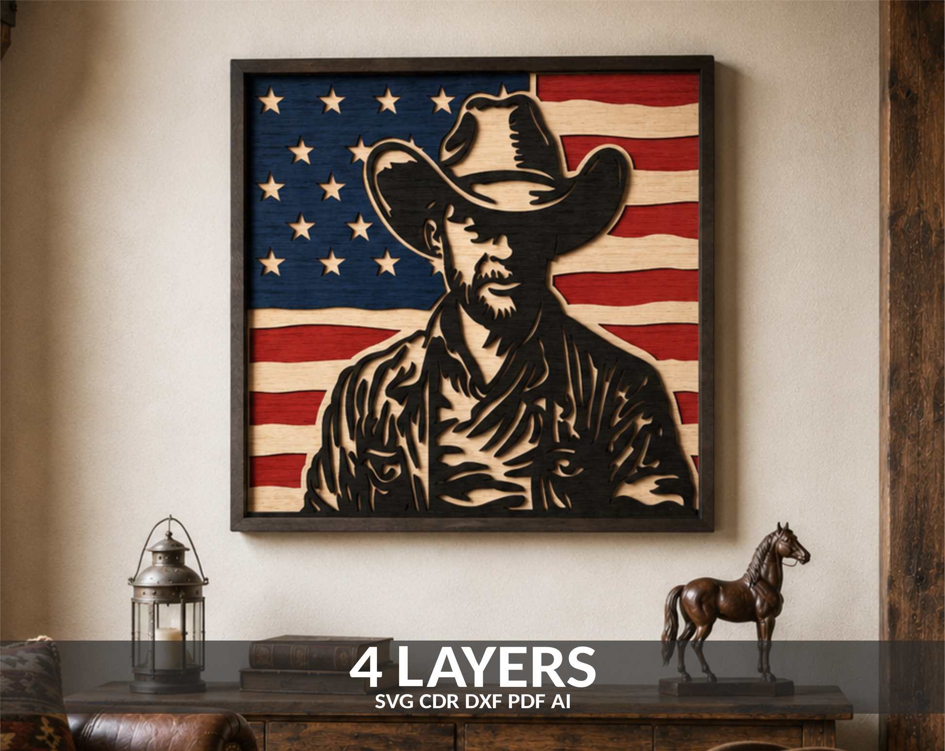 American Flag Cowboy Digital Gift SVG
