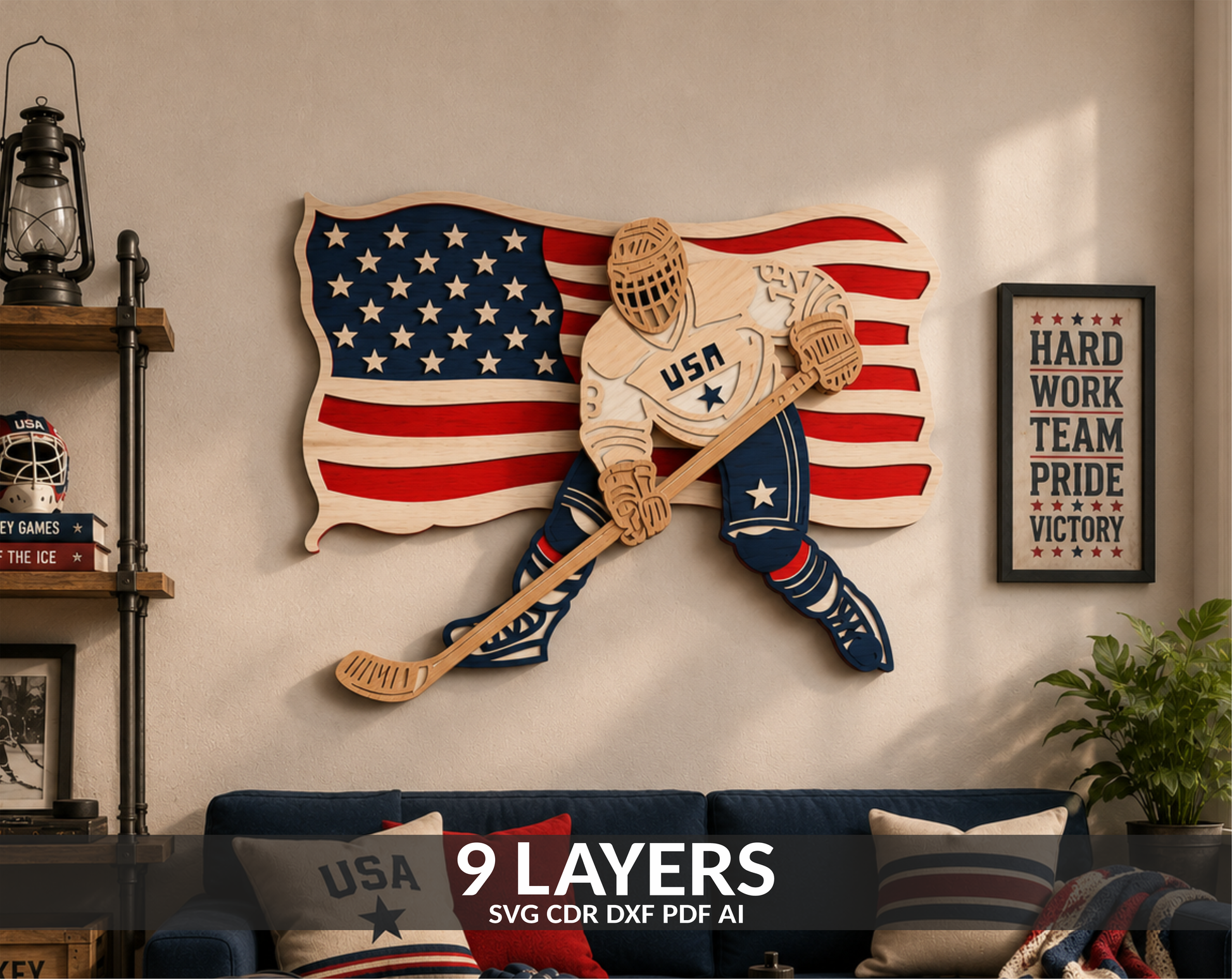 American Flag Hockey Player SVG File

