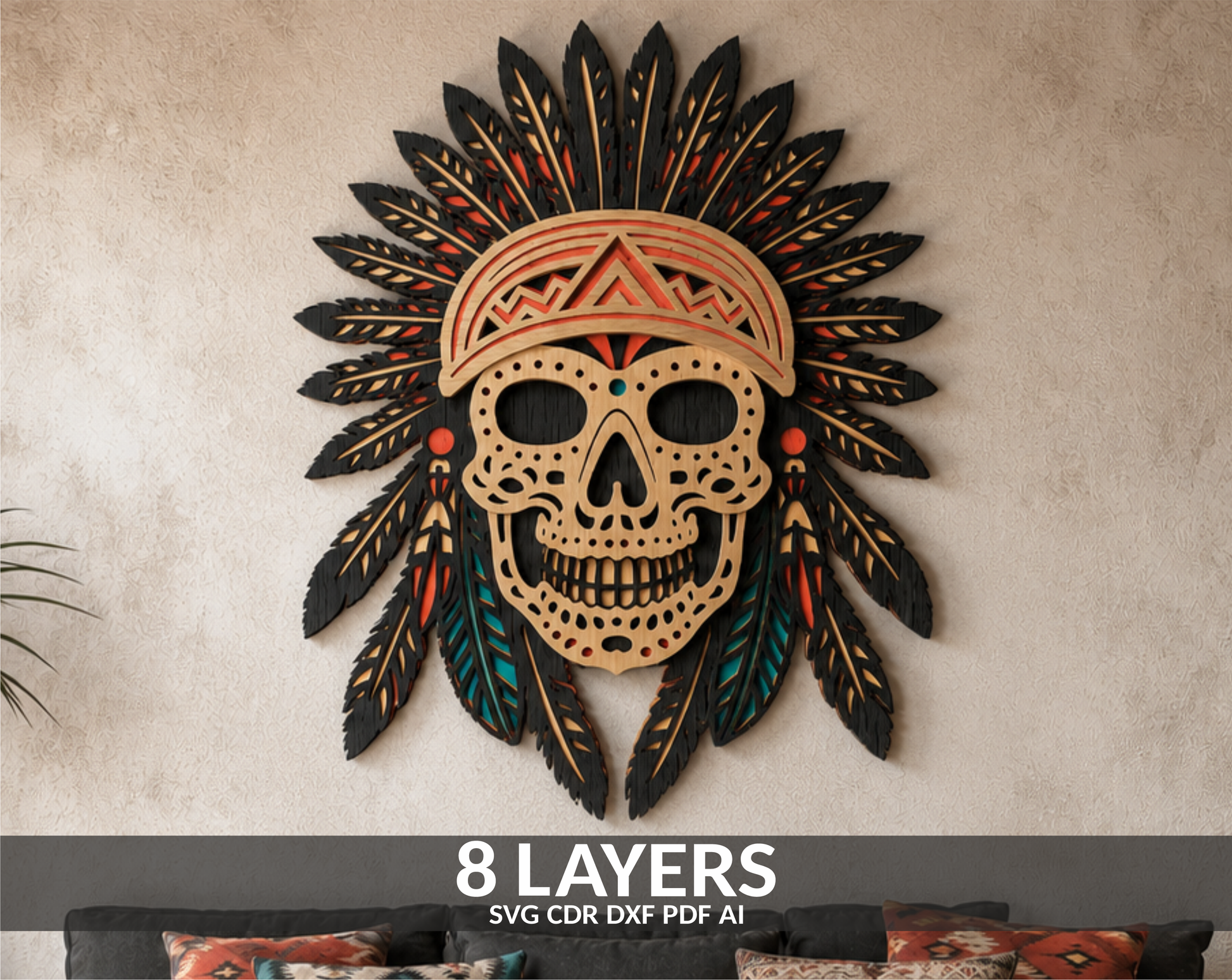 American Skull SVG layered shadow box for Glowforge

