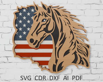 American flag horse svg layered laser cut file

