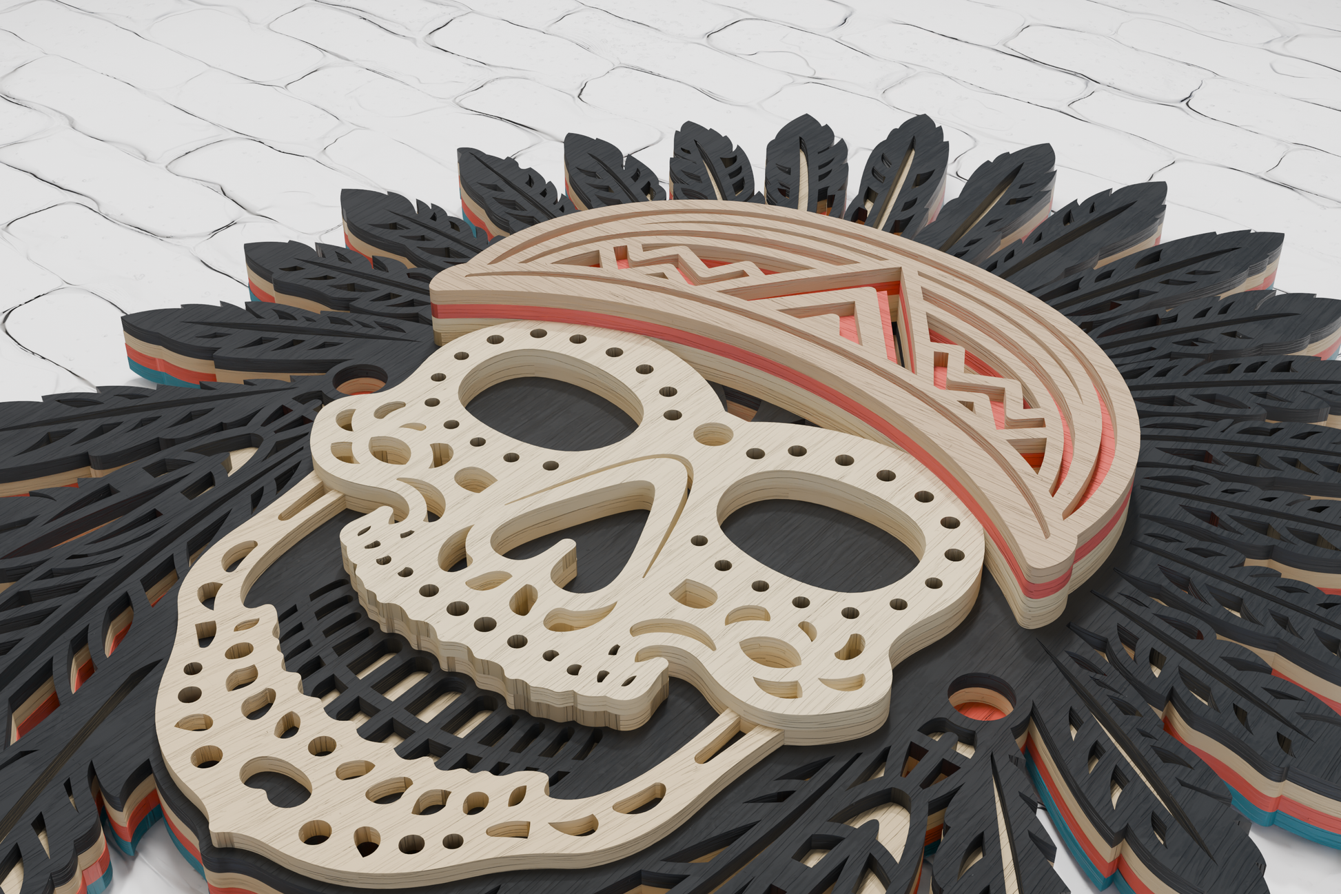 American skull paper craft template SVG AI PDF

