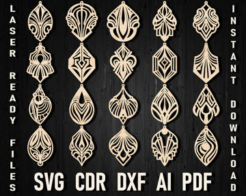 Geometric & Abstract Earrings SVG Bundle: Laser Cut Files for Cricut/Glowforge – Art Deco Wood Jewelry Templates