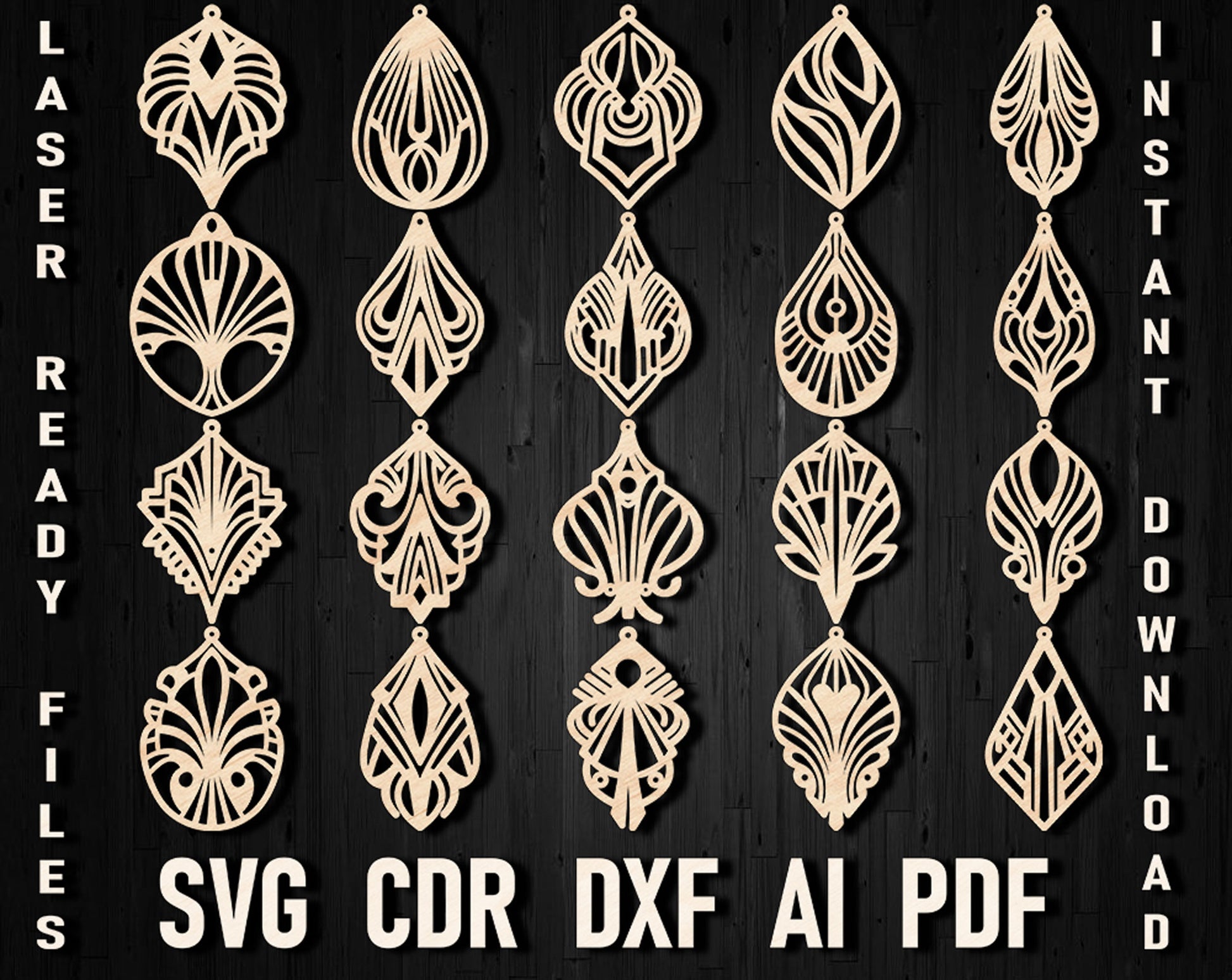 Art deco earrings laser cut svg