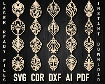 Laser Cut Art Deco Earrings: SVG/DXF Files for Glowforge Wood, Acrylic & Metal Jewelry Templates