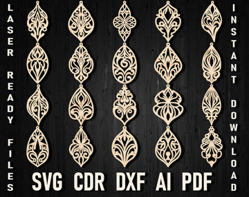 Art Nouveau Laser Cut Earring SVG Files | 20 Designs for Cricut, Glowforge, Xtool | Leather Jewelry DXF, AI, PDF