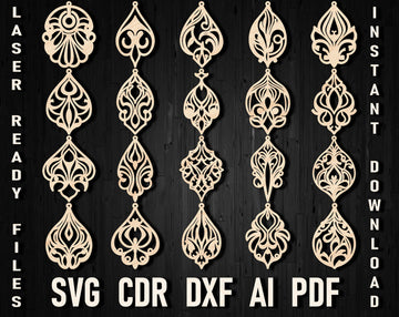 Art Nouveau Earrings SVG Bundle: Laser Cut Files for Glowforge & Cricut – Wood & Ornamental Designs (DXF/PDF)