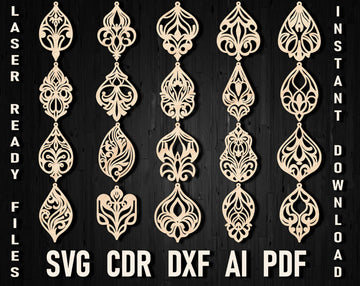 DIY Art Nouveau Earrings SVG: Laser Cut Wood & Leather Templates – Glowforge & Cricut Files