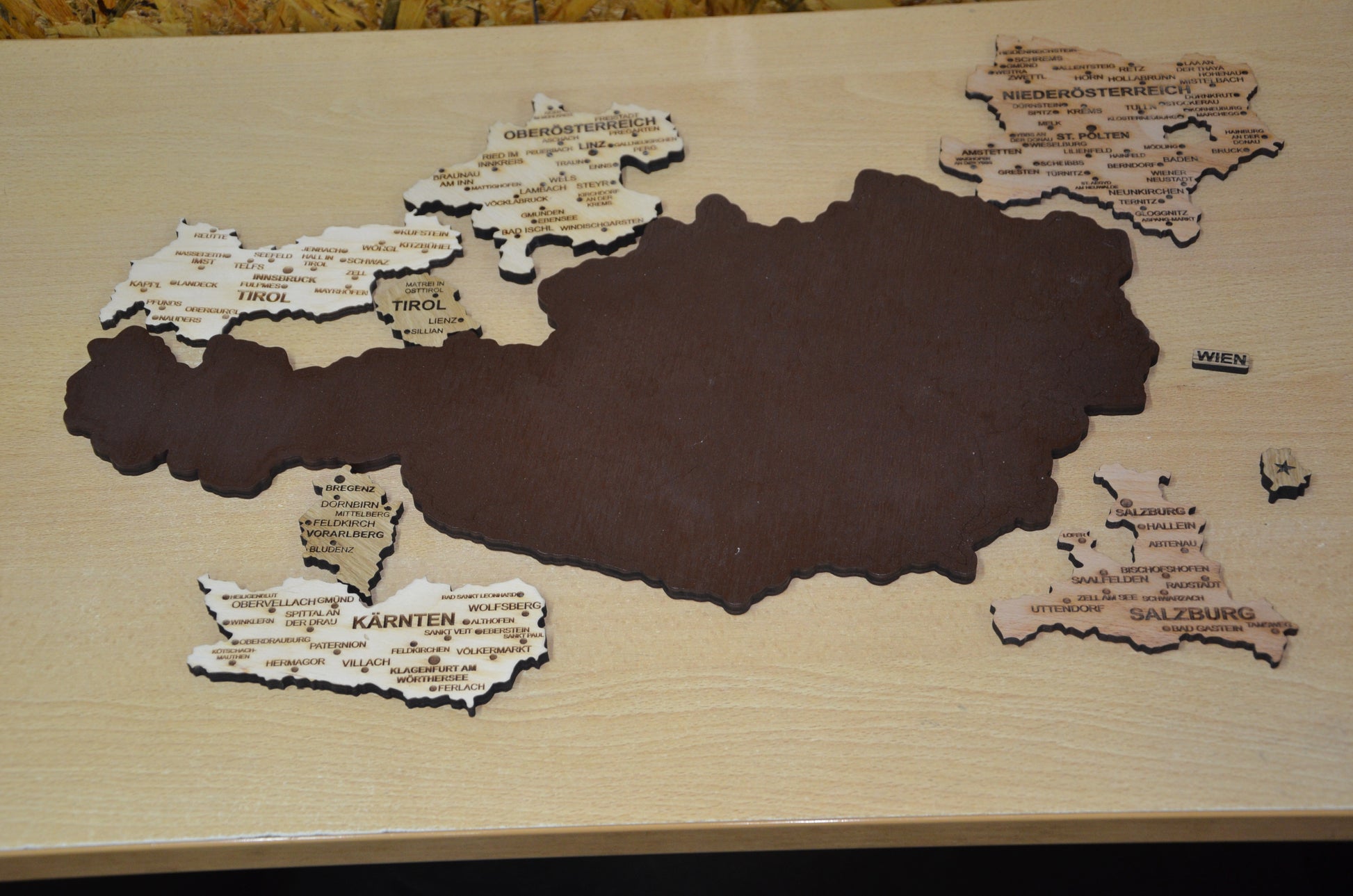 Austria wooden map decor