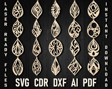 Wooden & Acrylic Earring SVG Templates: Avant-Garde Laser Cut Jewelry Files for Glowforge