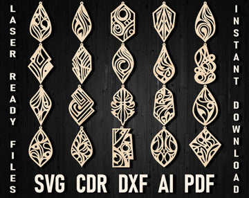 Avant-Garde Laser Cut Earrings SVG/DXF – Glowforge & Cricut-Ready Files, Decorative Pendant Designs