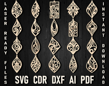 Geometric Earrings SVG Bundle: Laser Cut Abstract Designs – Glowforge, DXF, Vector Files for Jewelry Making