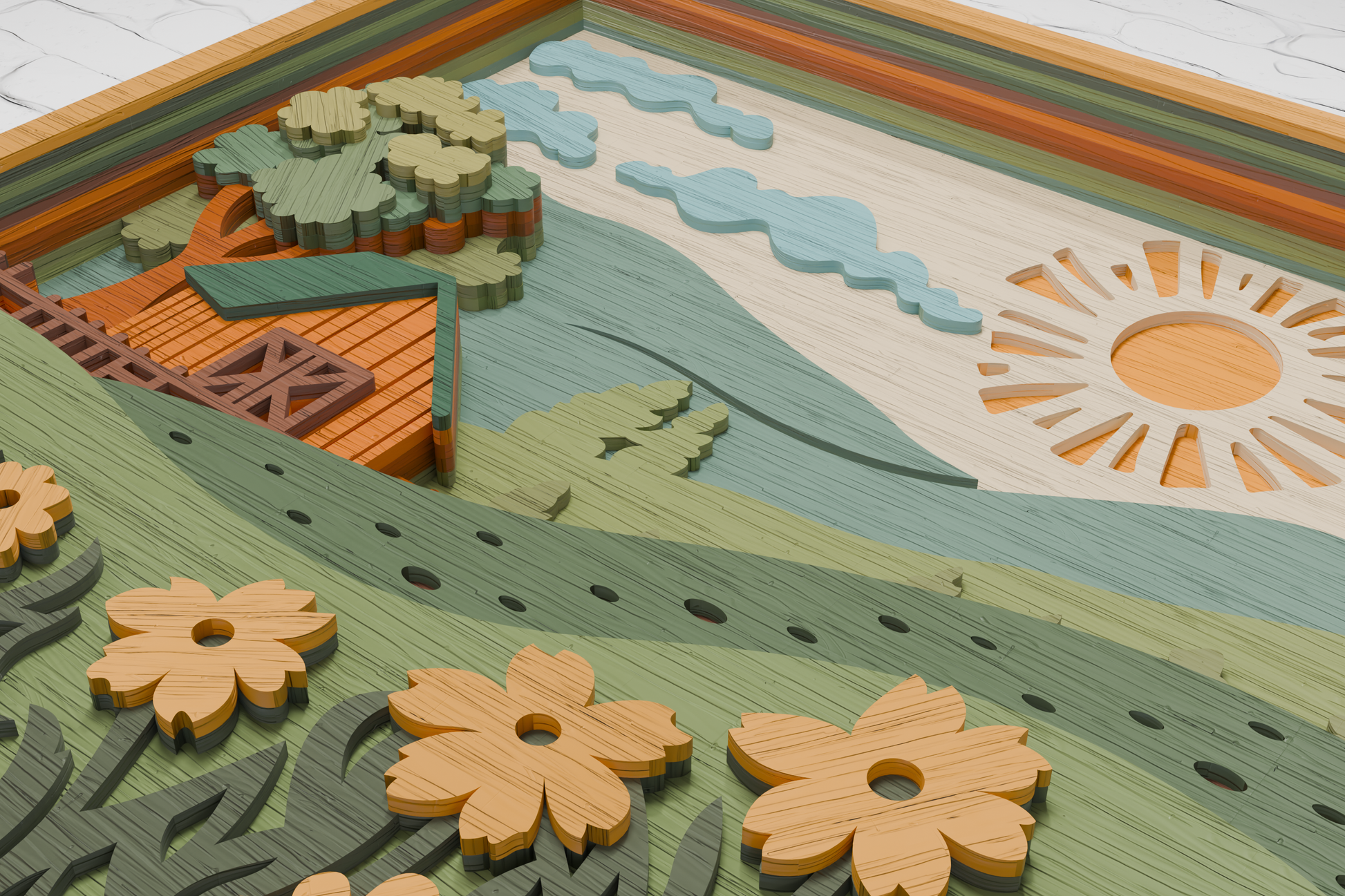 Barn scene paper craft template SVG AI PDF

