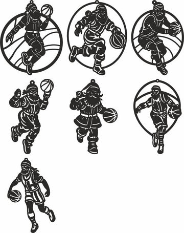 Santa Basketball Christmas SVG Bundle - Laser Cut Ornaments for Glowforge & Xtool (Plywood, PDF/DXF Files)