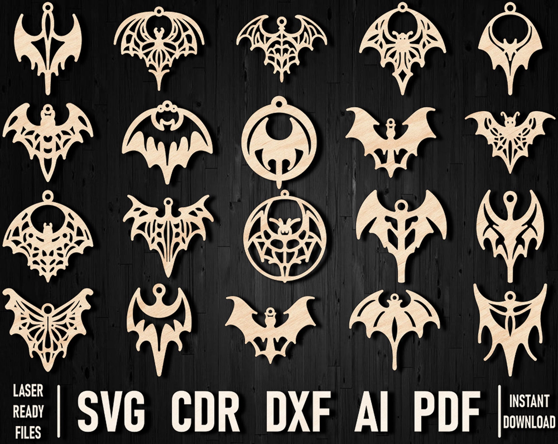 Bat laser cutting vector earrings