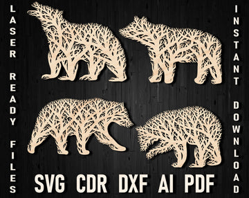 Bear Tree Svg Laser Cut Shape Panel Decor Template