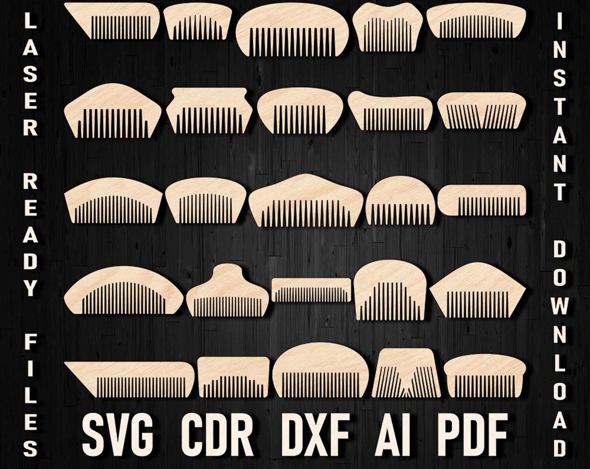 Beard laser cutting comb dxf designs