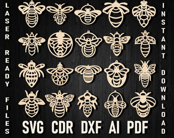 Bee Earrings SVG Bundle - Laser Cut Files for Glowforge, Lightburn & Cricut (Wooden Earrings Design)