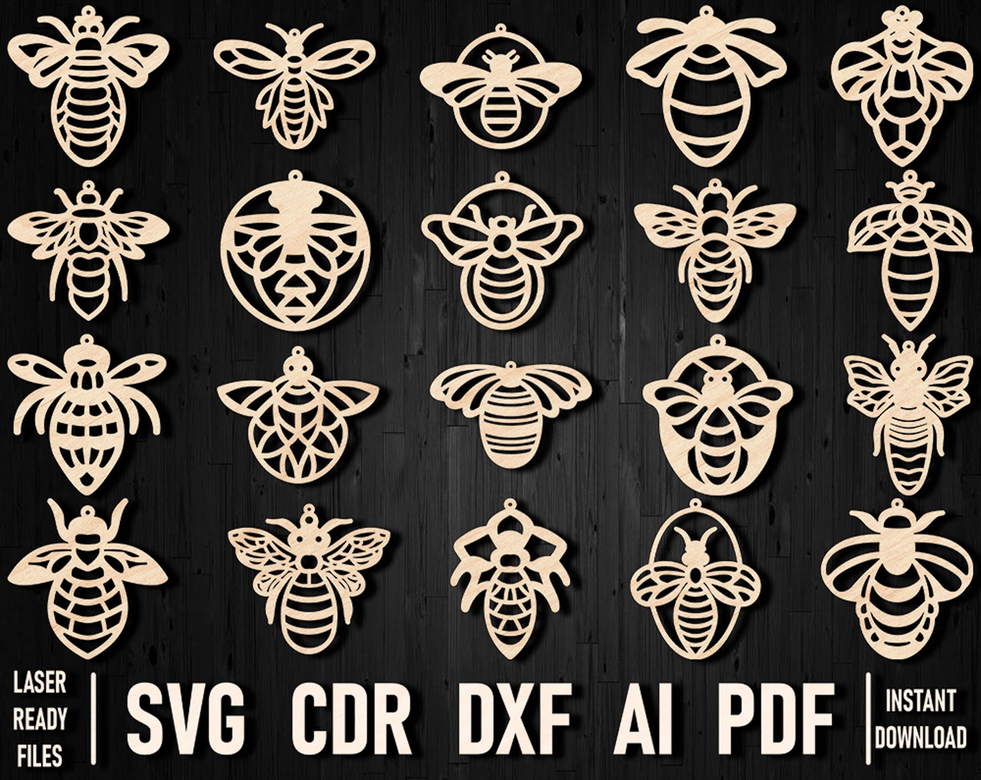 Bees earrings template svg set