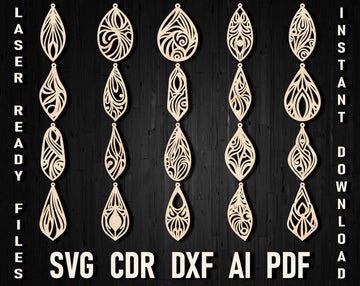 Boho Laser Cut Earrings SVG Collection: Wooden & Faux Leather Jewelry Templates – 20 Styles for Glowforge