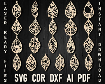 Instant Download Earring Cut Files: Laser/CNC Templates for Valentine & Boho Jewelry – SVG, DXF, CDR